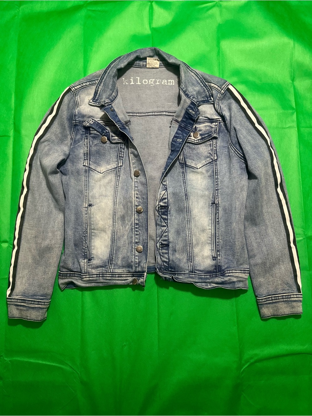 Men’s  Light Wash Denim Jacket with Side Stripes
